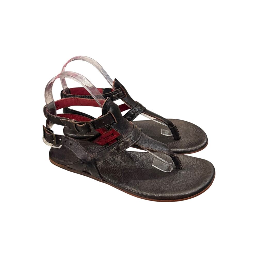 BED|STÜ Moon Black Rustic Leather Ankle Strap Sandals Size 8 Box - Picture 2 of 8